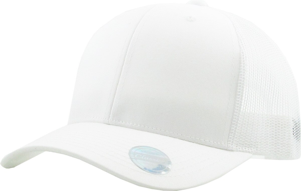 White Classic 6 Panel Trucker Mesh Snapback Front Side View